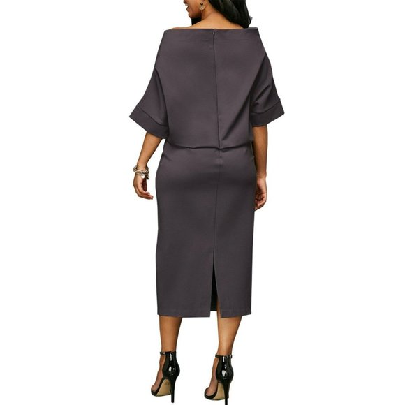 Modest and Elegant Work Dress Elastic waist Boat Neck Size XL - Picture 2 of 9
